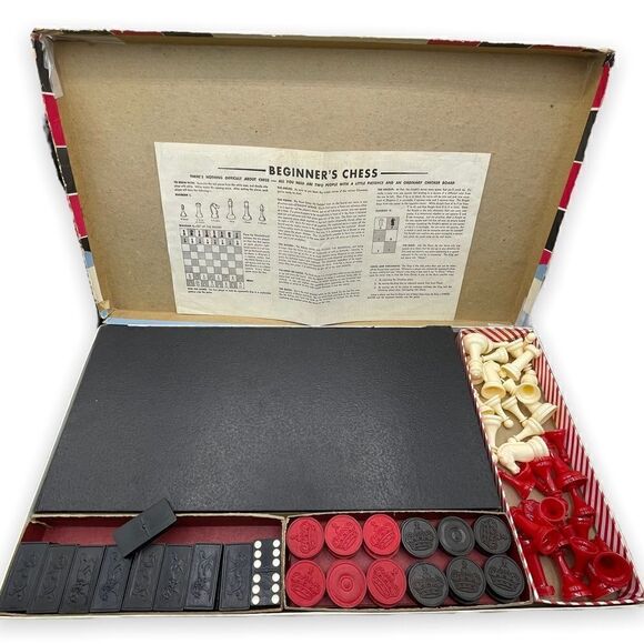 Vintage Chess Dominoes Checkers Three Game Kit by The Embossing Company Albany - Picture 4 of 16